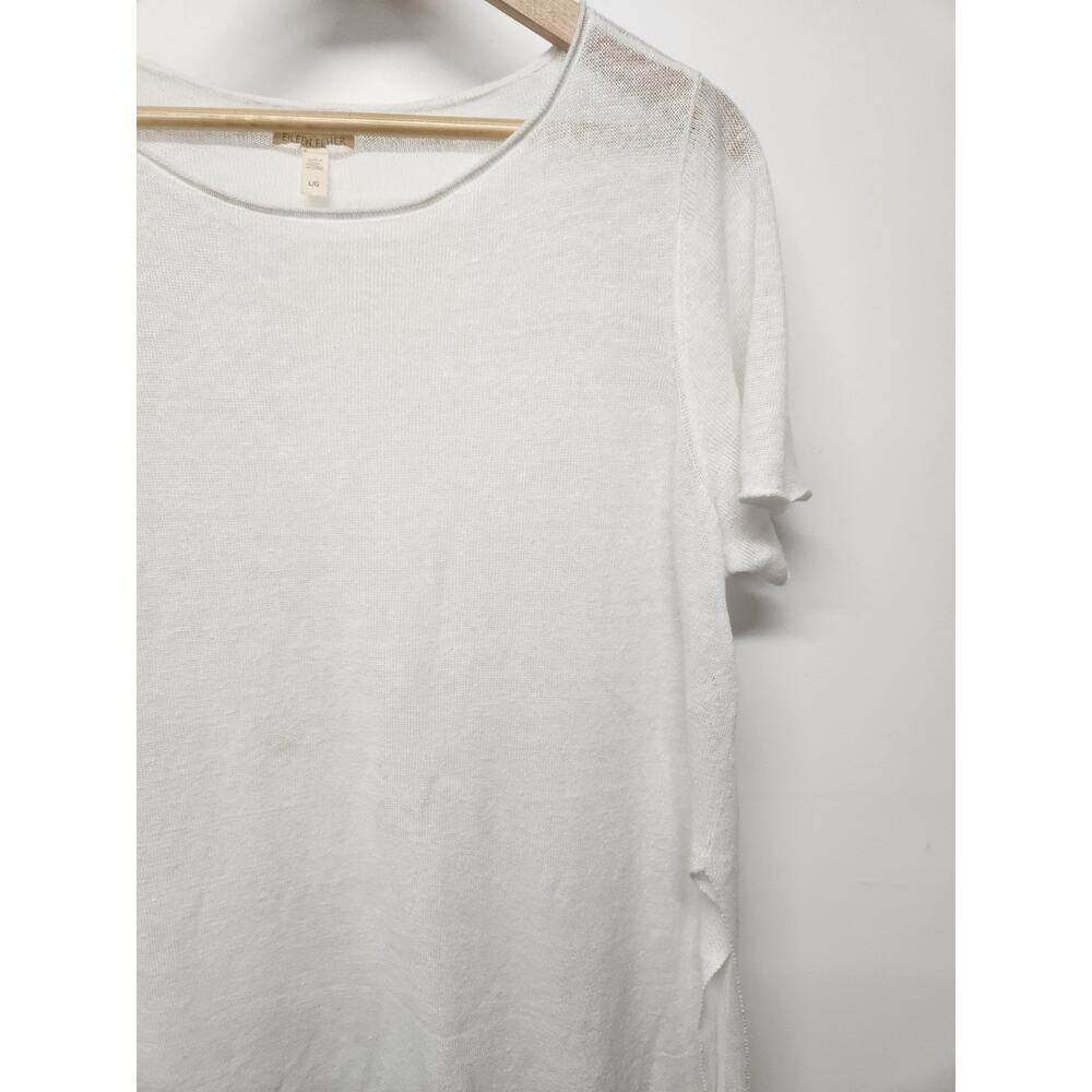Eileen Fisher Women's Organic Linen Short Sleeve Asymmetric Tunic, Size L, White - Picture 3 of 10
